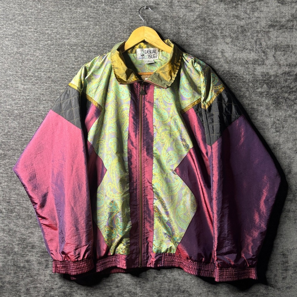 Vintage 80s Casual Isle Full Zip Windbreaker Jacket Women's XL Multicolored Y2K
